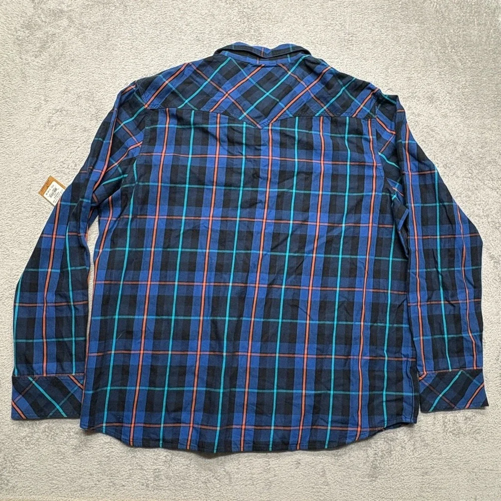 True‎ Religion Button Up Western Plaid Shirt Mens Purple 3XL Flap Horseshoe